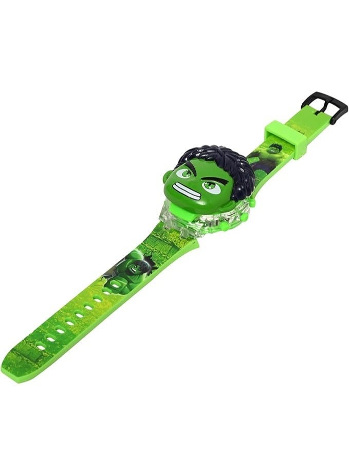 أفينجيرز ساعة يد هالك (Hulk) من أفنجرز (Avengers) للأطفال - ساعة رقمية، شخصية أكشن، وإكسسوارات لعب - أخضر _ ساعة أطفال أبطال خارقين _ ساعة أطفال أخضر _ ساعة مع مجسم _ لعبة هالك - Image 1